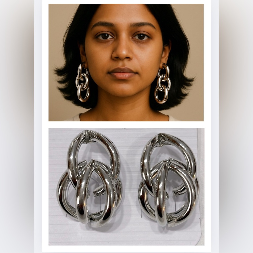 Silver Chunky Geo Link Earrings